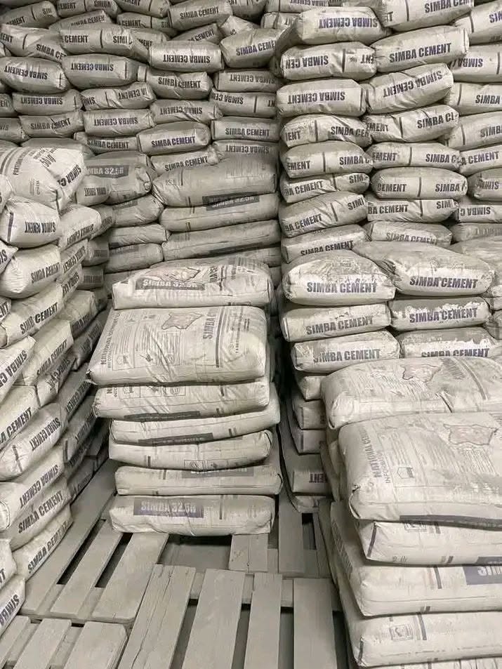 Simba Cement warehouse with stacked bags