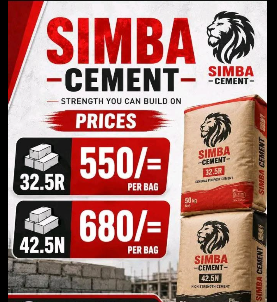 Simba Cement prices — 32.5R and 42.5N per bag